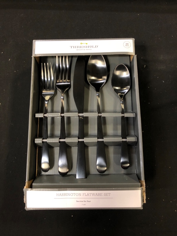 Photo 2 of 20pc Harrington Flatware Set Black - Threshold™

