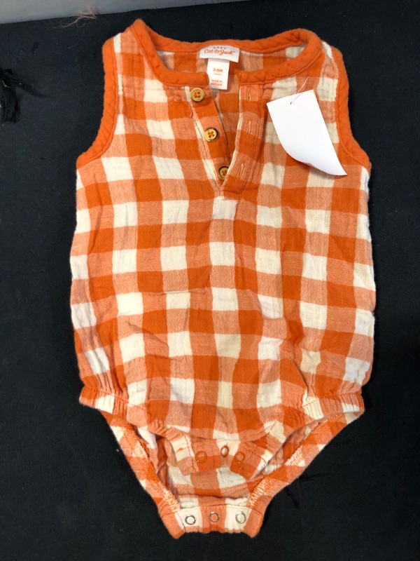 Photo 2 of Baby Gingham Gauze Henley Romper - Cat & Jack™ Orange