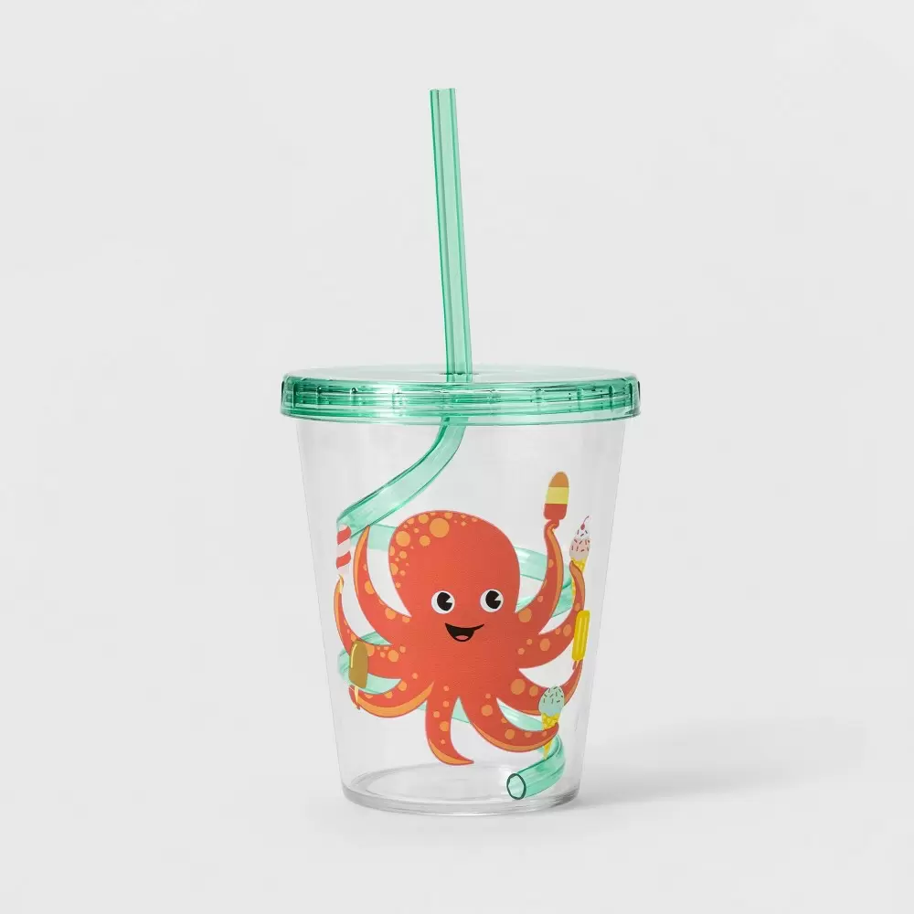 Photo 1 of 14oz Plastic Octopus Swirly Straw Tumbler - Sun Squad---2PCS