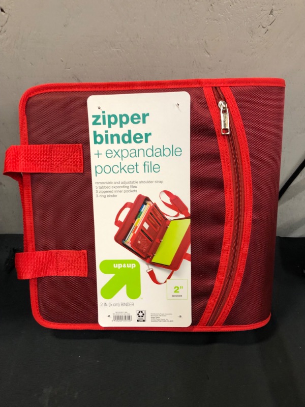 Photo 2 of 2" Ring Zipper Binder with Strap Red - up & up