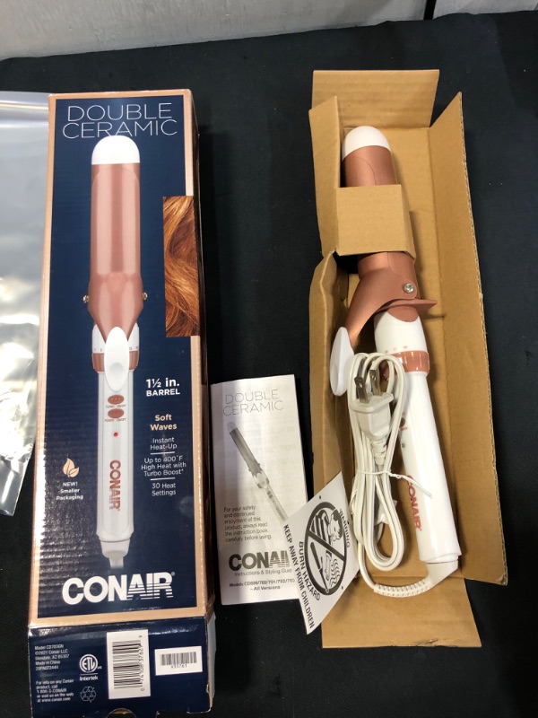 Photo 2 of Conair Double Ceramic Curling Iron; 1 1/2-Inch Curling Iron; White/Rose Gold