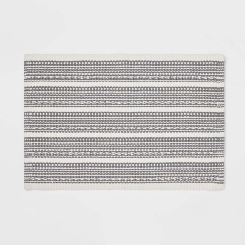 Photo 1 of 17"x24" Striped Bath Rug Gray - Threshold