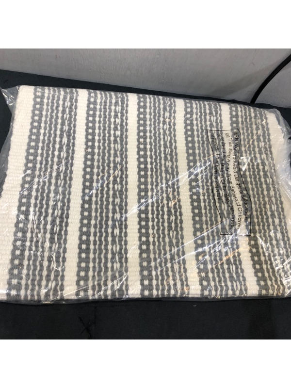 Photo 3 of 17"x24" Striped Bath Rug Gray - Threshold