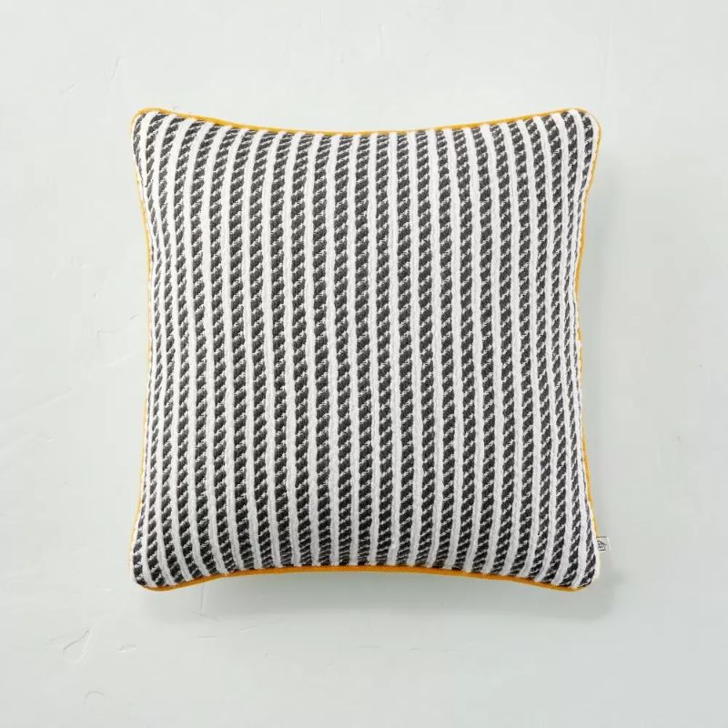 Photo 1 of 18" x 18" Ticking Stripe Indoor/Outdoor Square Throw Pillow Dark Gray - Hearth &
