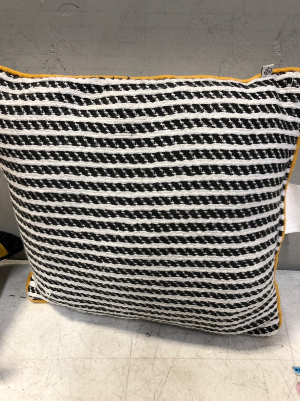 Photo 2 of 18" x 18" Ticking Stripe Indoor/Outdoor Square Throw Pillow Dark Gray - Hearth &
