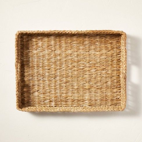 Photo 1 of 14" x 20" Natural Woven Tray with Handles Beige - Hearth & Hand™ with Magnolia

