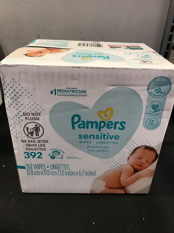 Photo 2 of Baby Wipes, Pampers Sensitive Water Based Baby Diaper Wipes, Hypoallergenic and Unscented, 7 Pop-Top Packs, 504 Count Total Wipes (Packaging May Vary)
