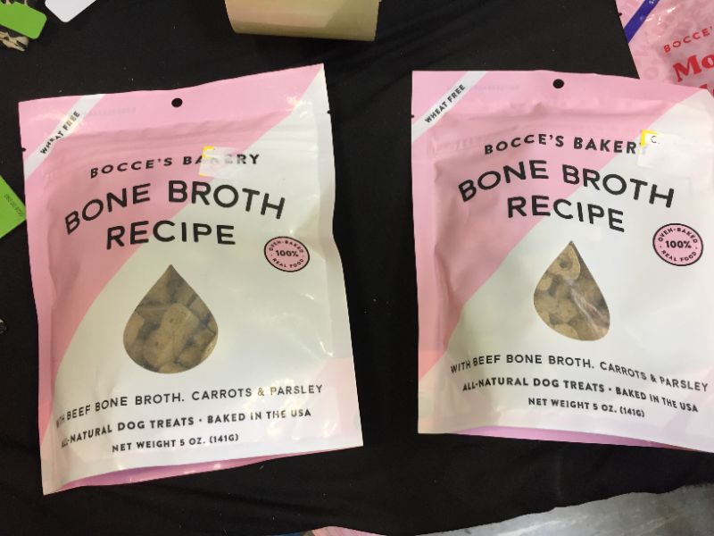 Photo 2 of 2 pack Bocce's Bakery Beef Bone Broth and Carrot Dog Treats - 5oz
best by 09/2023
