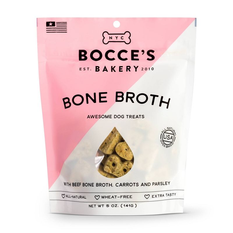 Photo 1 of 2 pack Bocce's Bakery Beef Bone Broth and Carrot Dog Treats - 5oz
best by 09/2023
