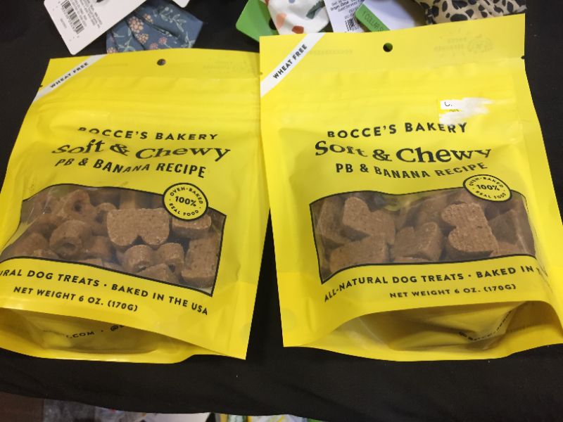 Photo 2 of 2 pack Bocce's Bakery Peanut Butter and Banana Basic Soft and Chewy Dog Treats - 6oz
best by november 2023
