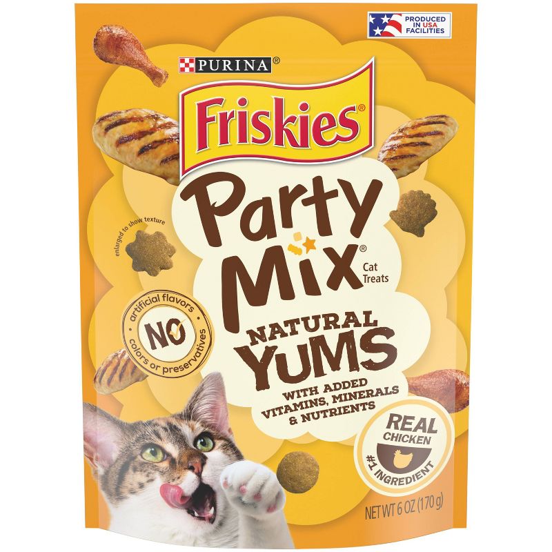 Photo 1 of 2 pack Purina Friskies Party Mix Chicken Natural Yums Crunchy Cat Treats
best by 10/2023
