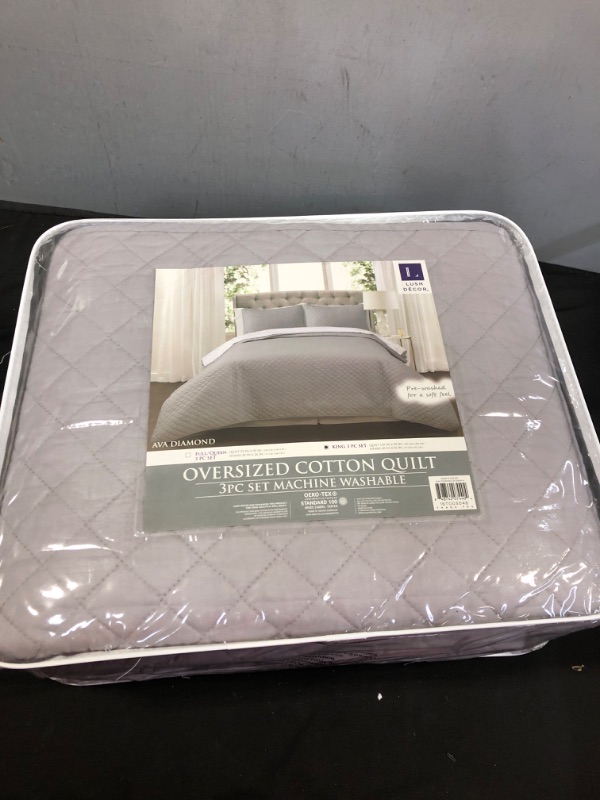 Photo 2 of 3pc Ava Diamond Oversized Cotton Quilt Set - Lush Décor