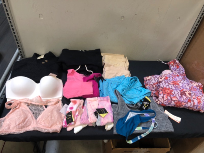 Photo 1 of Bag Lot --  Waist Trainer Shorts ,Bras , Socks ,Crop Top Shirt and Sweater Both Long Sleeve ,  2 Pcs Shorts and Sports Bra and Long Dess All Size Medium --