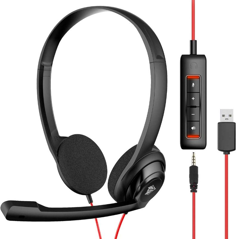Photo 1 of NUBWO USB Headset with Microphone for Laptop PC, headphones with Noise Cancelling Microphone for Computer, On-Ear Wired Office Call Center Headset for Boom Skype Webinars, In-line Control, Lightweight