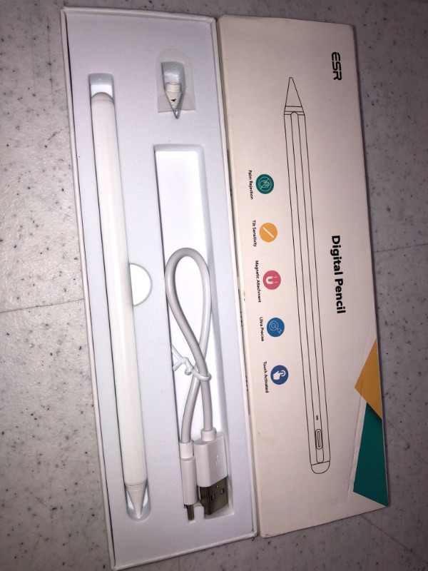 Photo 1 of ESR Stylus Pen for iPad, Touch Screen Stylus, Tilt Sensitivity, Magnetic Attachment, Palm Rejection, Active Pen for iPad 9/8/7/6, iPad Pro 11, iPad Pro 12.9, iPad Mini 6/5, and iPad Air 5/4/3, White