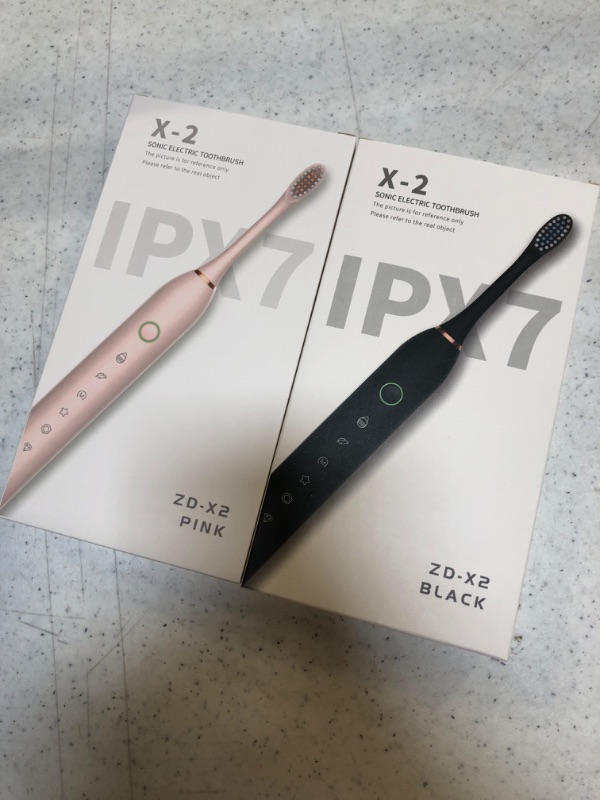 Photo 1 of 2 Pack Sonic Electric Toothbrush, 6 Modes 42000vpm with 2-Minute Built-in Timer Include 8 Brush Heads (Black+Pink)