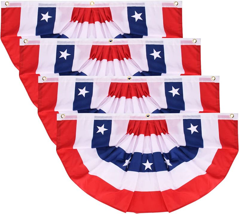 Photo 1 of 4 Pcs American Pleated Fan Flag US Bunting Flag, 1.5×3Ft Patriotic Half Fan Banner Flag for 4th of July Decoration Memorial Day Party Outdoor Decoration
