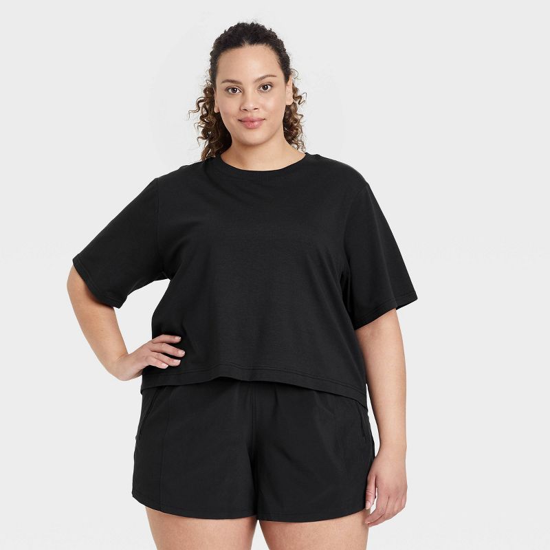 Photo 1 of Black Supima Cotton Cropped Active Short Sleeve Top - XSMALL
