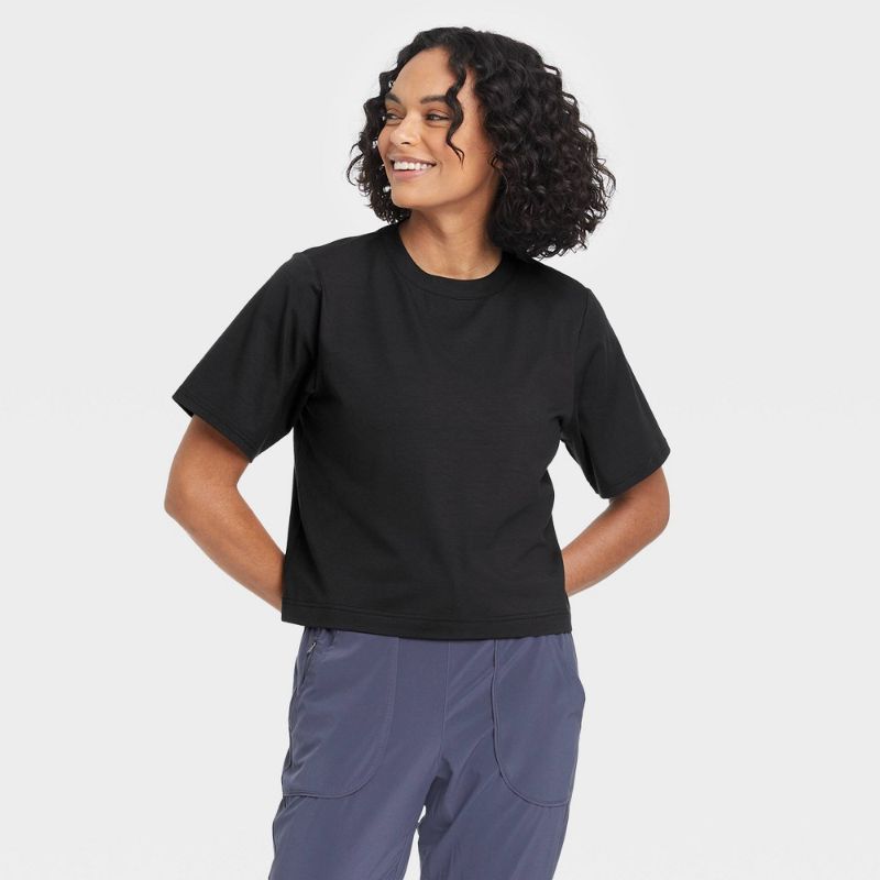Photo 1 of Black Supima Cotton Cropped Active Short Sleeve Top - 2XL