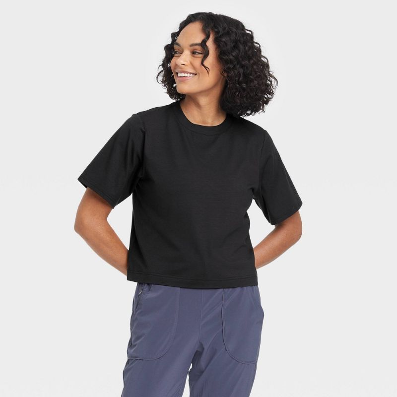 Photo 1 of Black Supima Cotton Cropped Active Short Sleeve Top - 2XL
