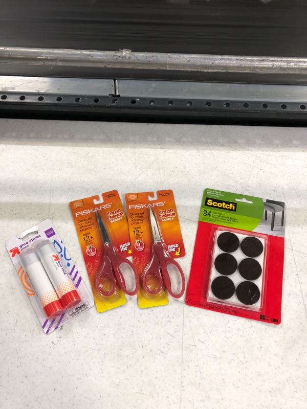 Photo 4 of Fiskars Color Change Handle Advanced Projects Student Scissors Red Ages 12+--2 PACK--Scotch 1.5" 24pk Felt Pads--2ct Jumbo Glue Sticks Disappearing Purple - up & up


