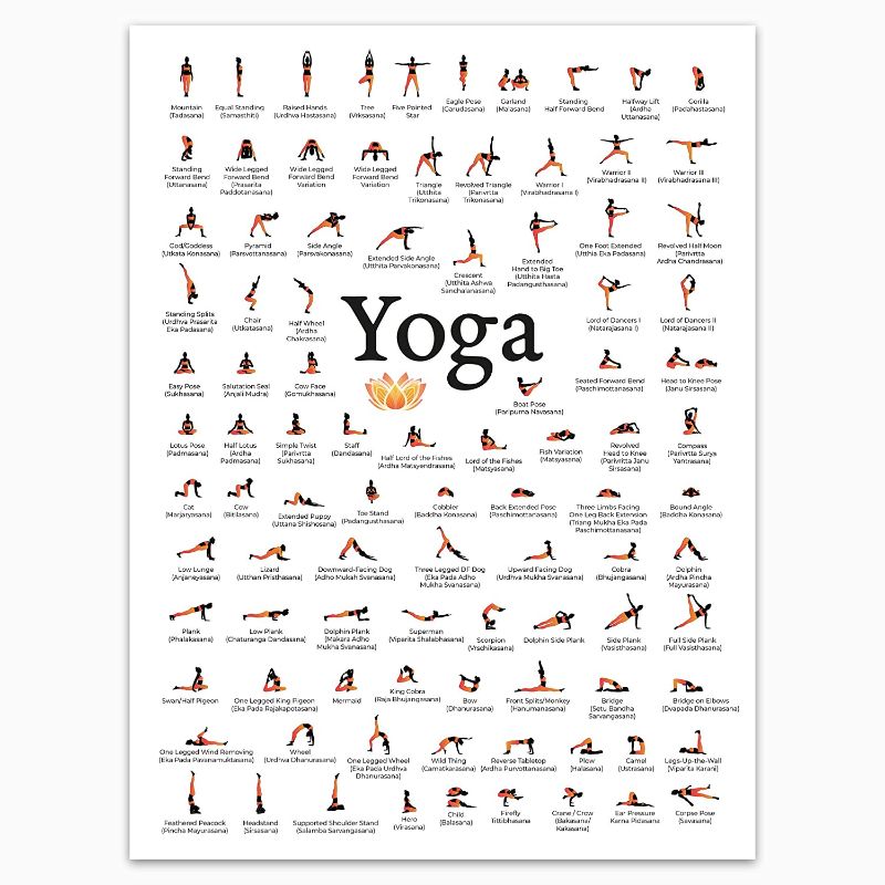 Photo 1 of Yoga Poses Poster - Asanas - Modern Exercise & Chakra Yoga Spiritual Artwork, Reiki Infographic, Energy Healing Breathing Wall Art Chart 12x16"
