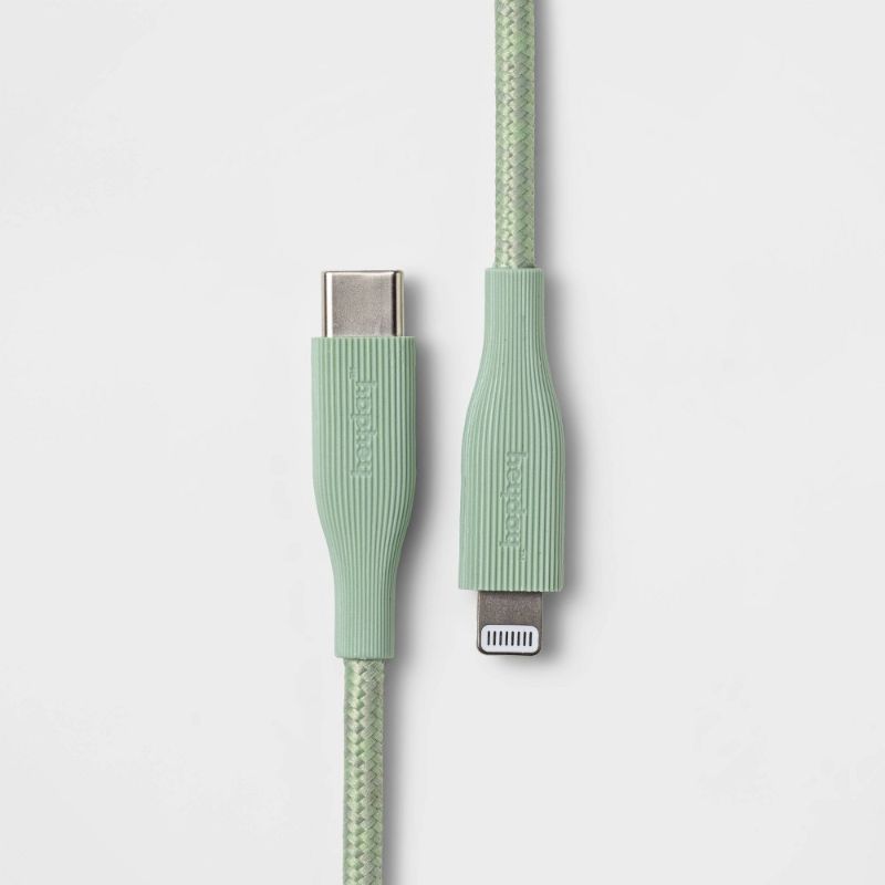 Photo 1 of Heyday 6' Lightning to USB-C Braided Cable - Ribbed Soft Green- FOR IPHONE/IPAD
