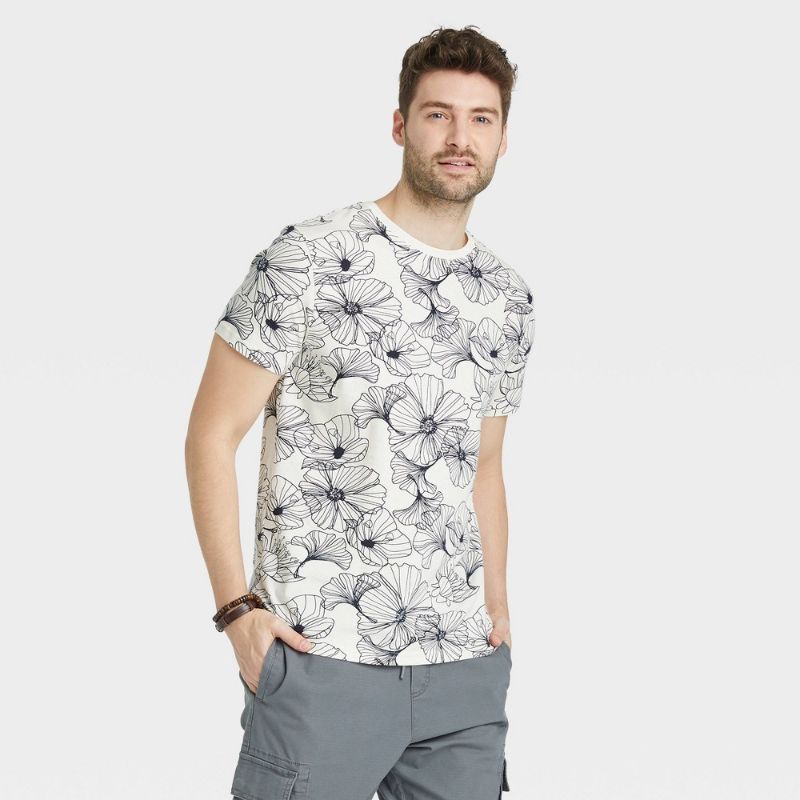 Photo 1 of 4 COUNT Men's Short Sleeve T-Shirt - Goodfellow & Co™ Off-White/Floral Print SIZE XXL