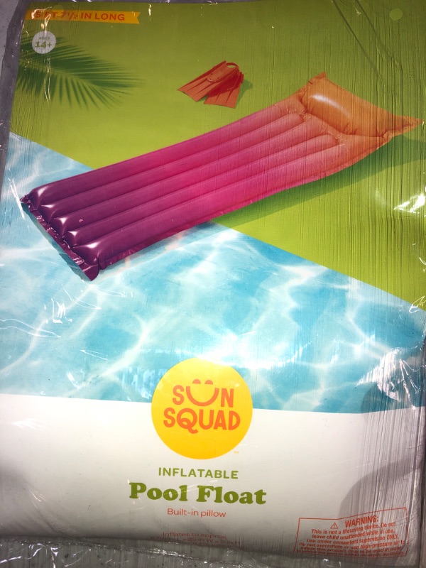 Photo 1 of 2 COUNT....sun squad inflatable pool float W/ BUILT-IN PILLOW , PURPLE 5FT 7IN LONG 