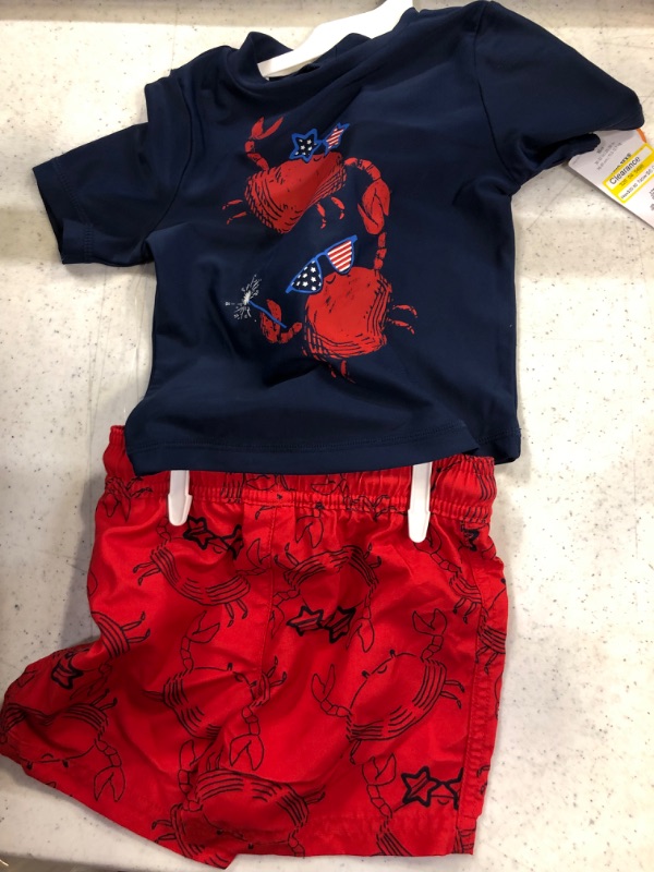 Photo 2 of Carter's Just One You® Toddler Boys' Short Sleeve Crab Print 2pc Rash Guard Set - Red/White/Blue 18M
 
