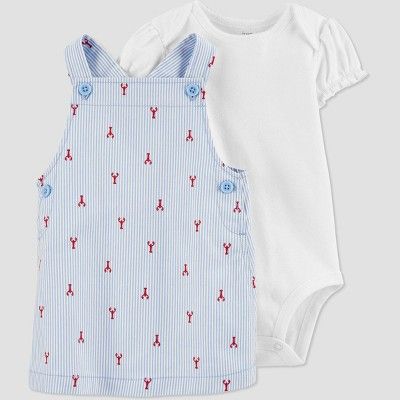 Photo 1 of Carter's Just One You® Baby Girls' Lobster Striped Top & Bottom Set - Blue NB