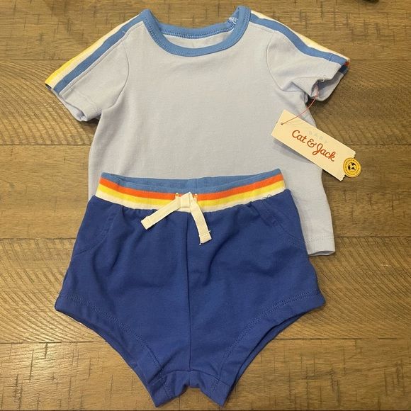 Photo 1 of Baby Boys' 2pc Rainbow Top & Bottom Set - Cat & Jack Blue Newborn 0-3M
