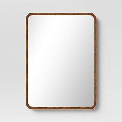 Photo 1 of 22" x 30" Rounded Rectangle Wall Mirror Walnut Brown - Threshold
