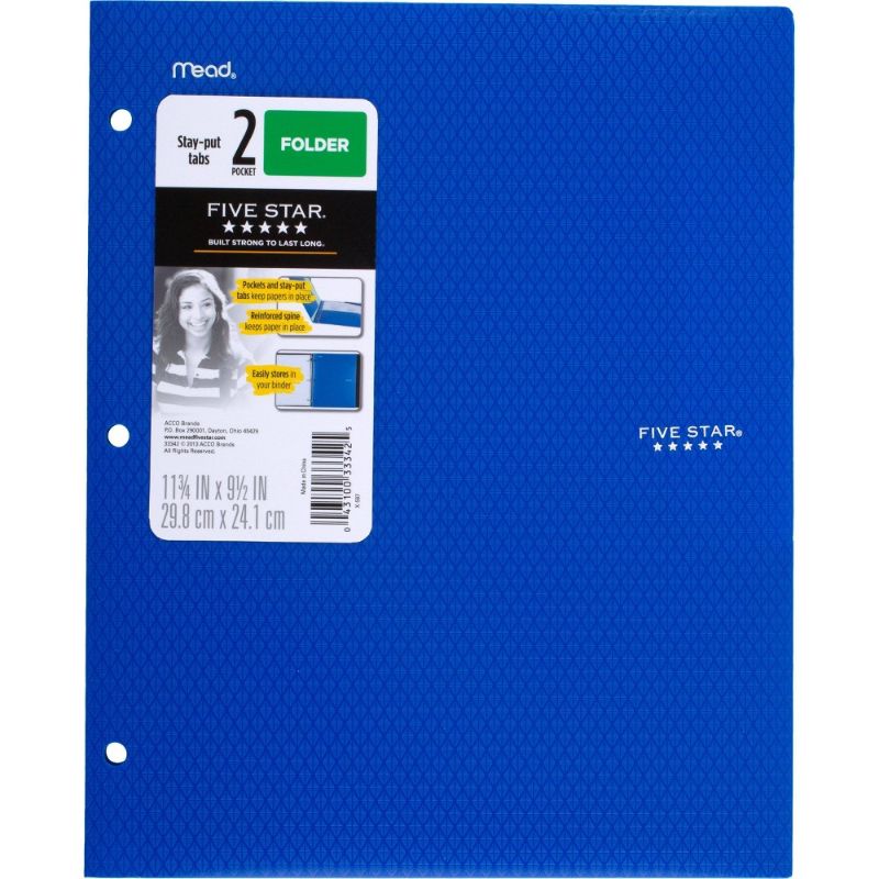 Photo 1 of Five Star 2 Pocket Folders with Prong Fasteners Stay-Put Folder Folders with Pockets Assorted Colors 4 Pack (38064) (Tang 2 Pack)