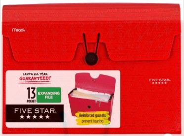 Photo 1 of Five Star 13 Pocket 9.5" x 13" Expanding File Folders (Colors May Vary)
3 PCS 
