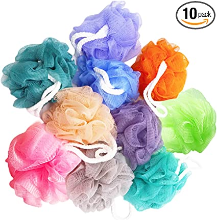 Photo 1 of 10 Pack of Bath Loofah Shower,Small Size Sponge Pouf Body Scrubber Exfoliator Scrubber Ball,Mesh Bath and Shower Sponge for Kids Women Men Body Wash Bathroom