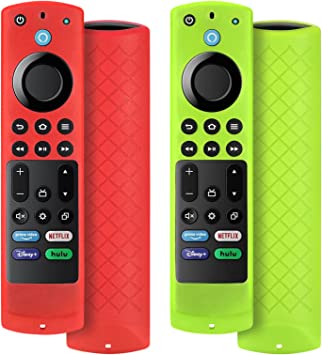 Photo 1 of 2 Pack NS-RCFNA-21 Remote Case Replacement for FireTV 4-Series/FireTV Omni Series/Toshiba FireTV/Insignia FireTV Alexa Voice Control,Non-Slip Silicone Protective Remote Cover Skin Sleeve (red,Green)