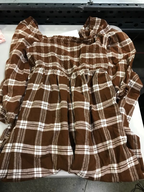 Photo 1 of 3/4 Sleeve Smocked Flannel Maternity Dress - Isabel Maternity by Ingrid & Isabel™ Brown Plaid
XL
