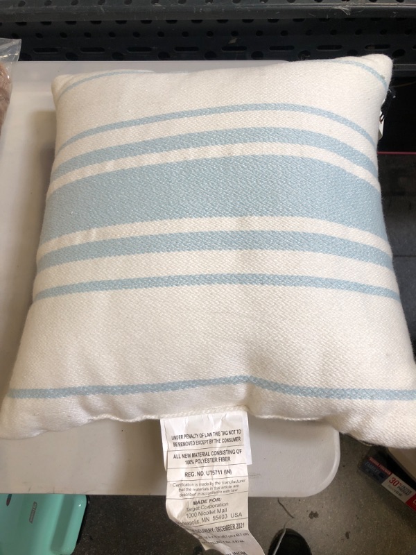 Photo 2 of 18" X 18" Variegated Stripe Indoor/Outdoor Square Throw Pillow /Cream - Hearth & Hand™ with Magnolia
