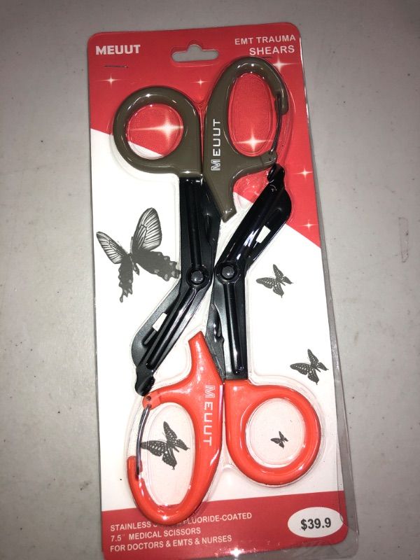 Photo 2 of 2-Pack Trauma Shears Medical Scissors with Carabiner-7.5" Bandage Nursing Scissors, Titanium Coated Non-Stick Blades Stainless Steel Surgical EMT Scissors for Nurses, Doctor, Nursing Students