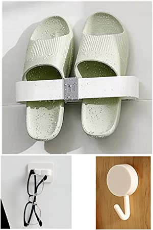 Photo 1 of 2 Pcs Wall Mounted Shoes Racks,Hanging Shoe Organizers,Shoe Holder For Door And Bathroom And Kitchen , And Hooks For Bathroom & Kitchen ,Give Away 2 Types Of Hooks (White- A)