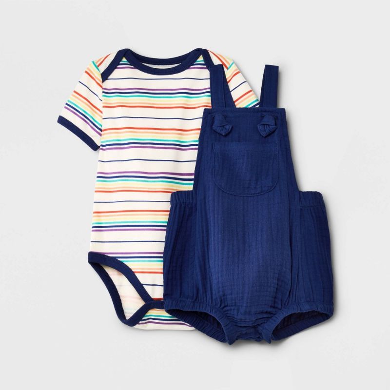 Photo 1 of Baby Boys' 2pc Gauze Navy Bubble Top & Bottom Set, SIZE 3-6M 