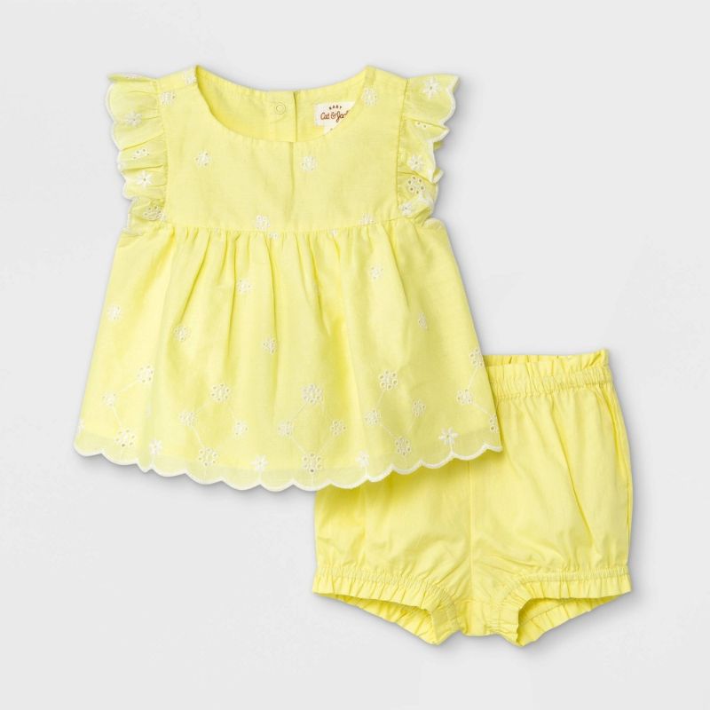 Photo 1 of Baby Girls' Eyelet Bloomer Top & Bottom Set , SIZE 0-3 MONTHS 