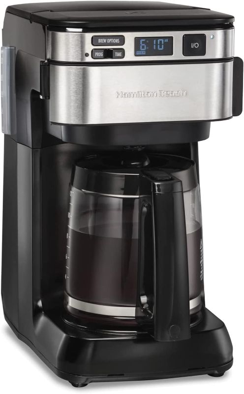 Photo 1 of Hamilton Beach Programmable Coffee Maker, 12 Cups, Front Access Easy Fill, Pause & Serve, 3 Brewing Options, Black