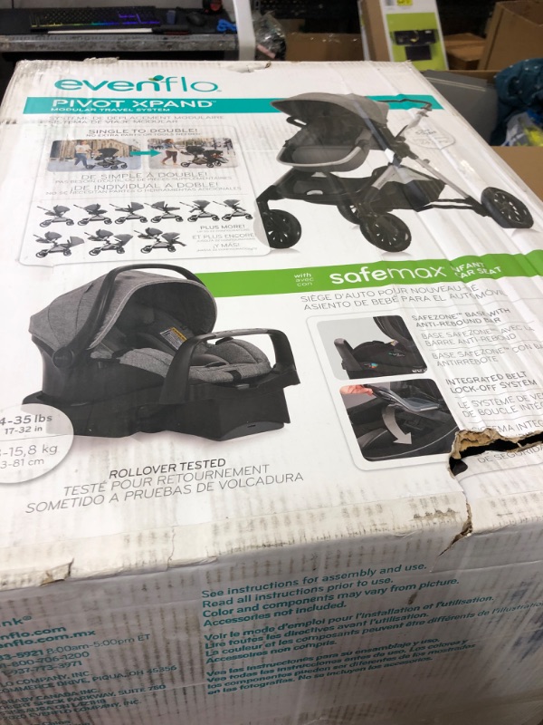 Photo 2 of ****MAJOR DAMAGE TO PACKAGING****Evenflo Pivot Xpand Modular Travel System with Safemax Infant Car Seat-Percheron