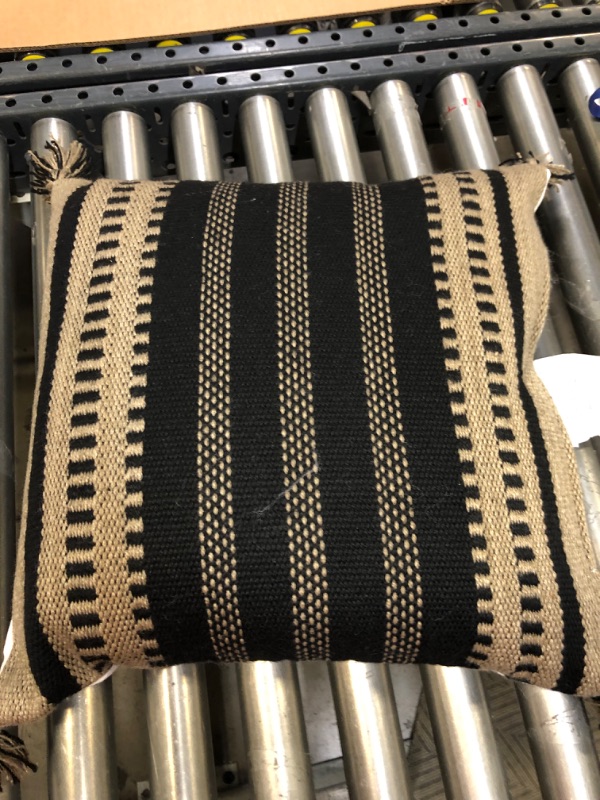 Photo 2 of 18 Woven Outdoor Throw Pillow Black/Neutral Stripe - Threshold