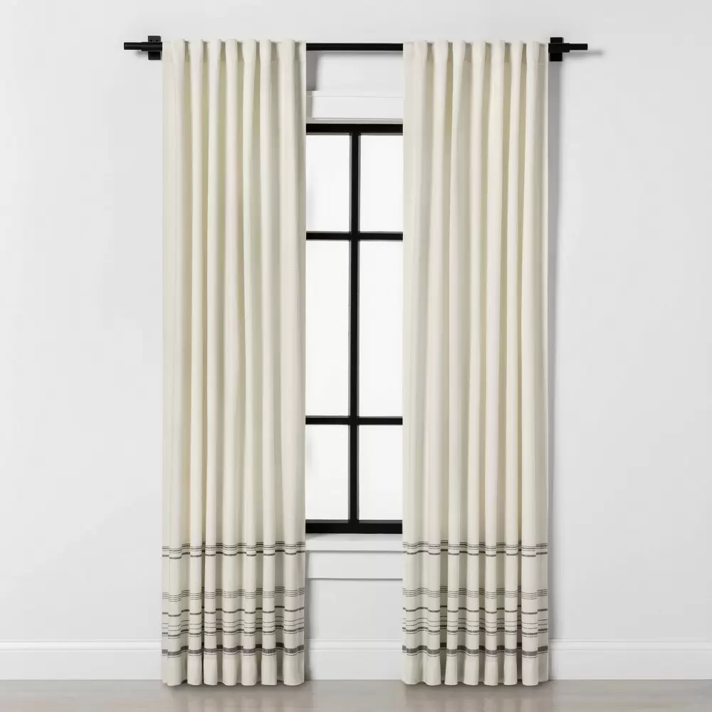 Photo 1 of ****2 PACK****108" Engineered Hem Stripe Curtain Panel Gray/Sour Cream - Hearth & Hand with Ma	
