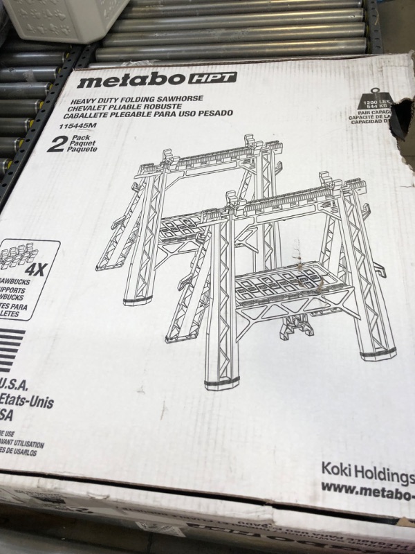 Photo 2 of ****MAJOR DAMAGE TO PACKAGING**** METABO HPT 27 In. Plastic Sawhorse (2-Pack)