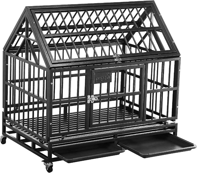 Photo 1 of ****MAJOR DAMAGE TO PACKAGING**** PUPZO Heavy Duty Dog Cage Crate Kennel Carbon Steel with Four Wheels for Large Dogs Easy to Install