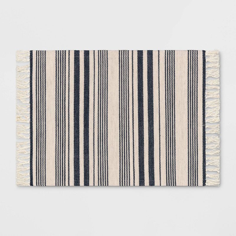Photo 1 of 2'x3' Striped Tapestry with Fringes Woven Indoor/Outdoor Rug - Threshold™

